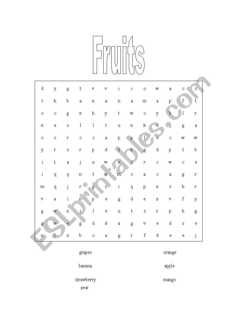 Fruit word search worksheet