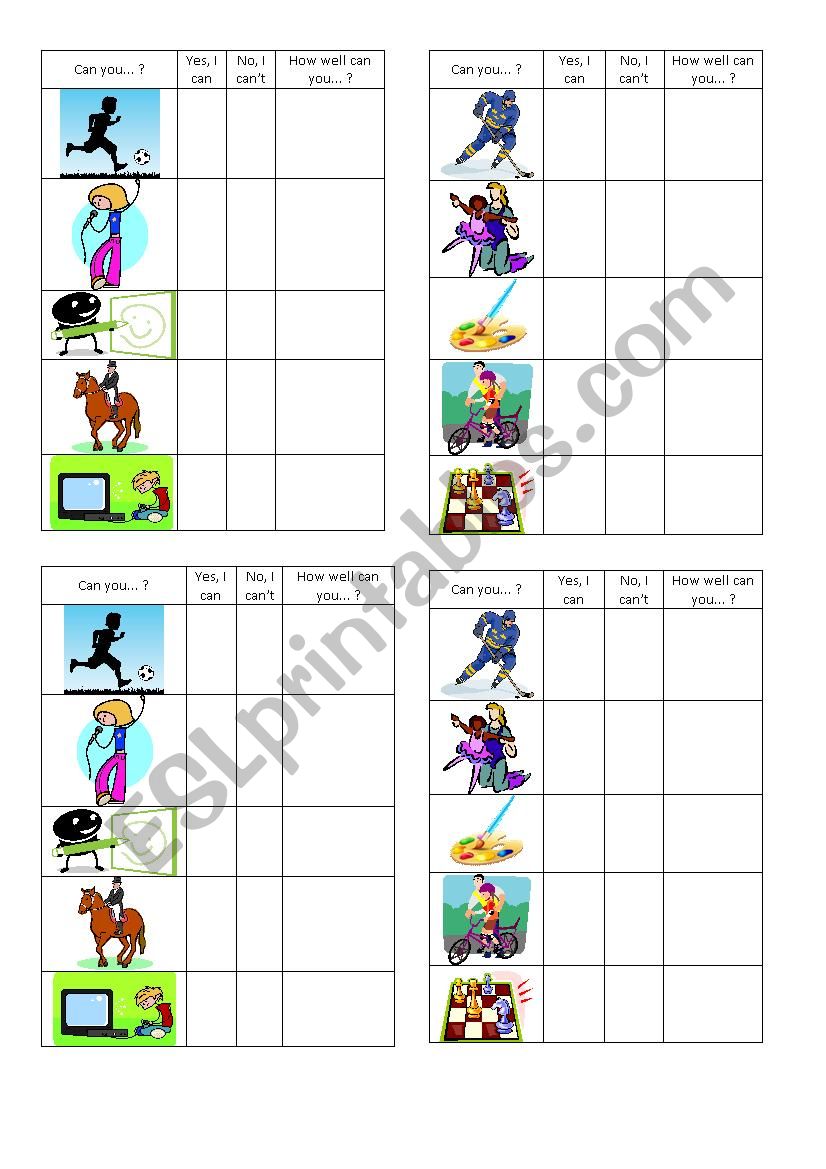 Talents -pair work worksheet