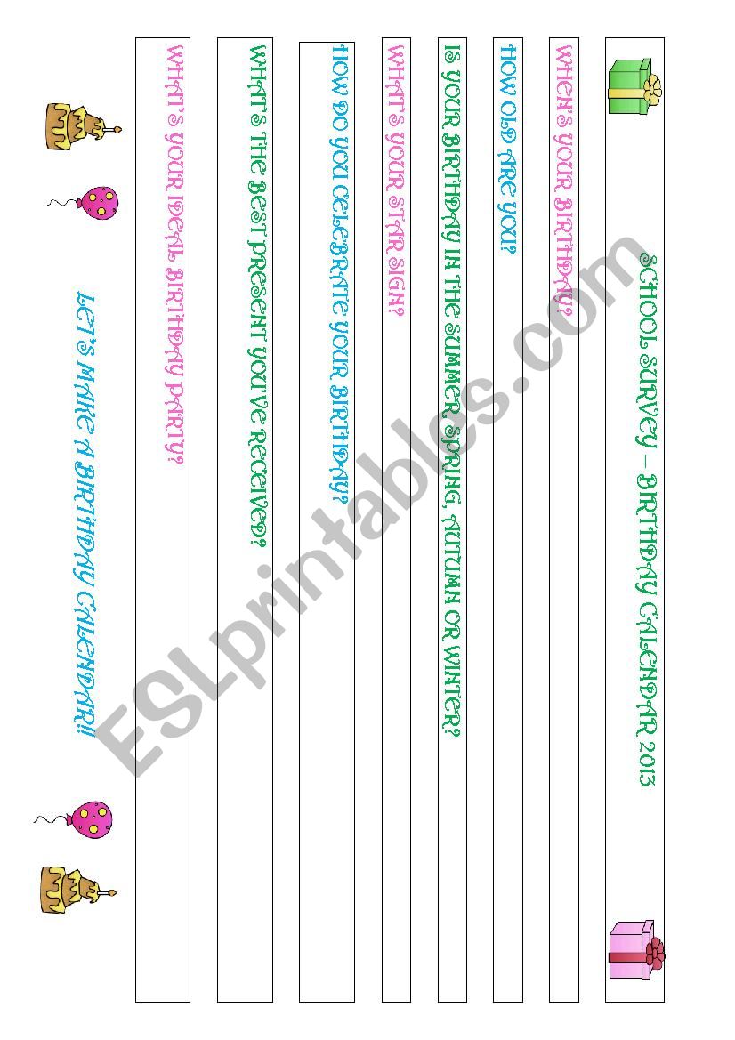 BIRTHDAYS - CALENDAR 2013 worksheet