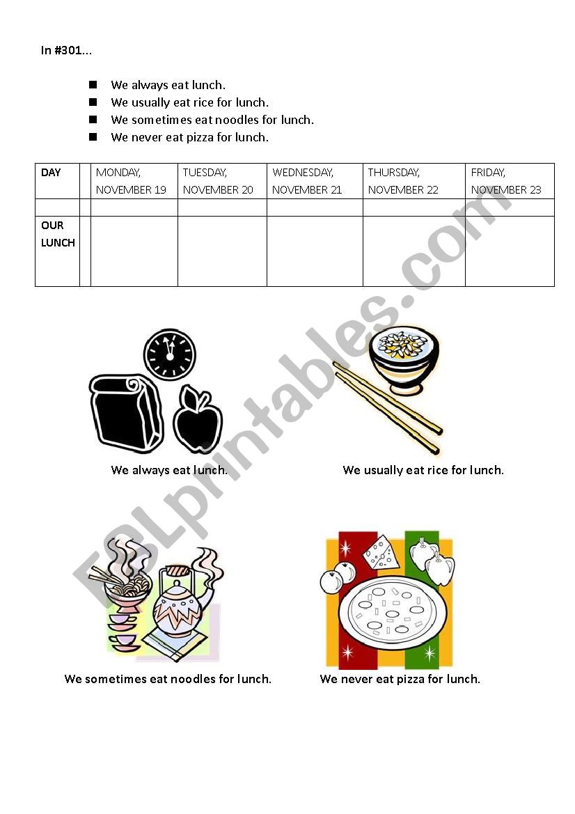 always/never schedule  worksheet