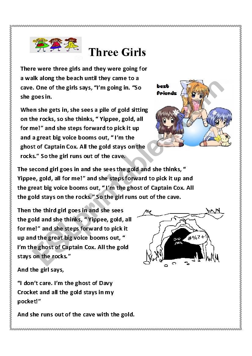 Three girls worksheet