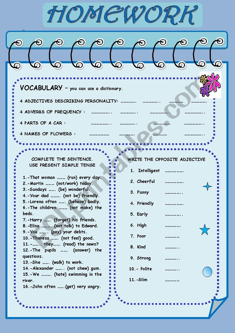 HOMEWORK:  VOCABULARY AND GRAMMAR