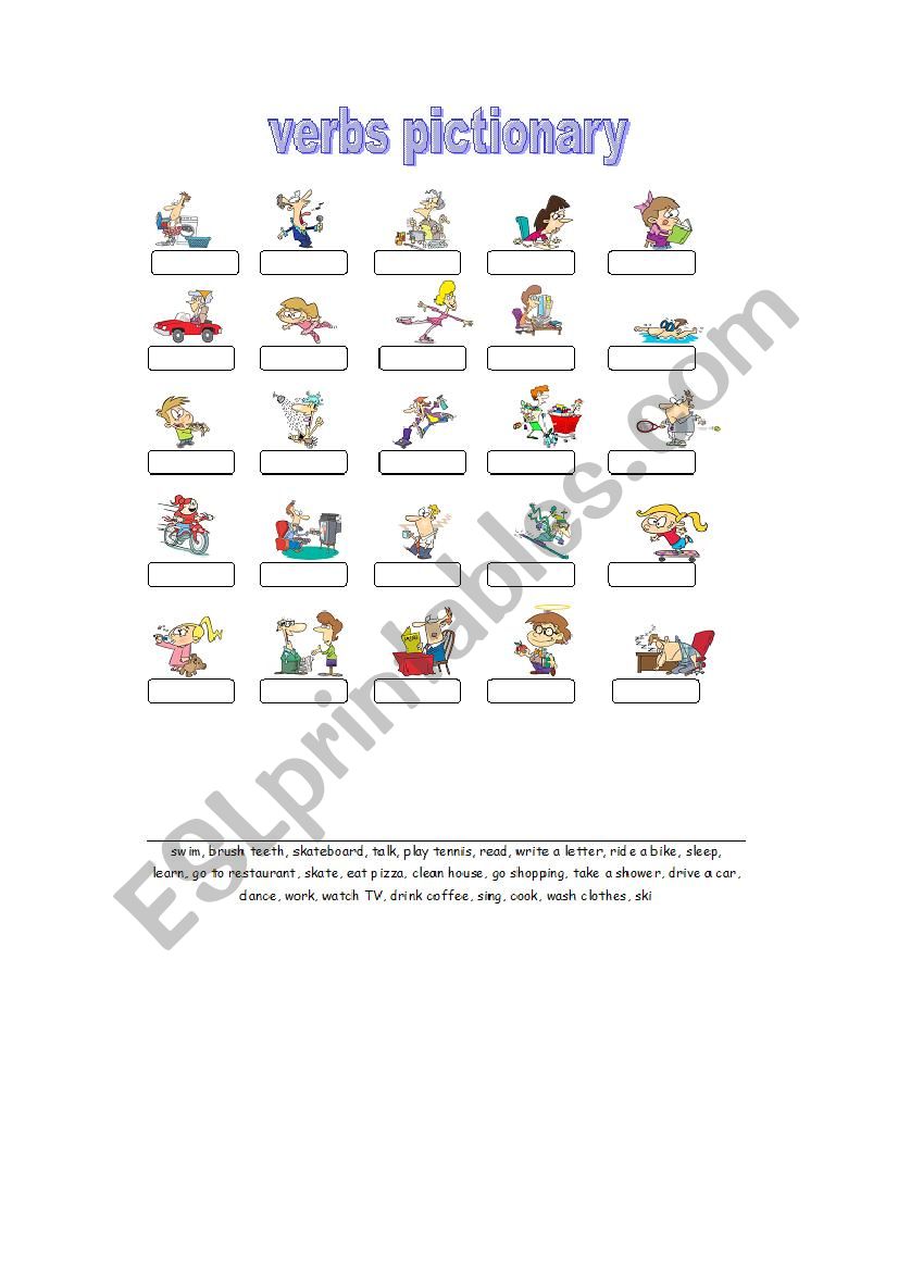 verbs pictionary worksheet