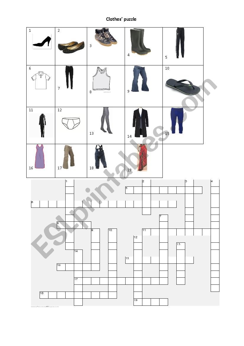 clothes crossword puzzle worksheet