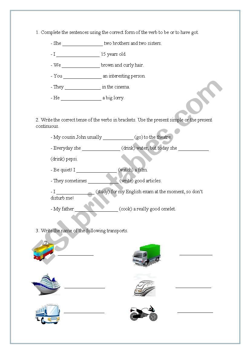 revision test worksheet
