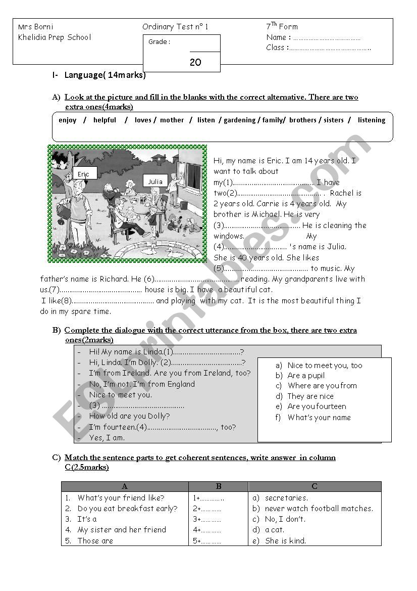 Test + Listening worksheet