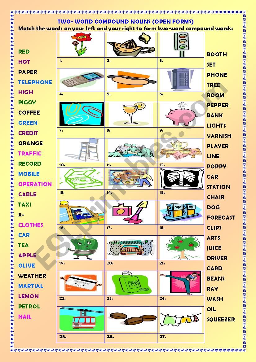 Two-word compound nouns (open forms) + key