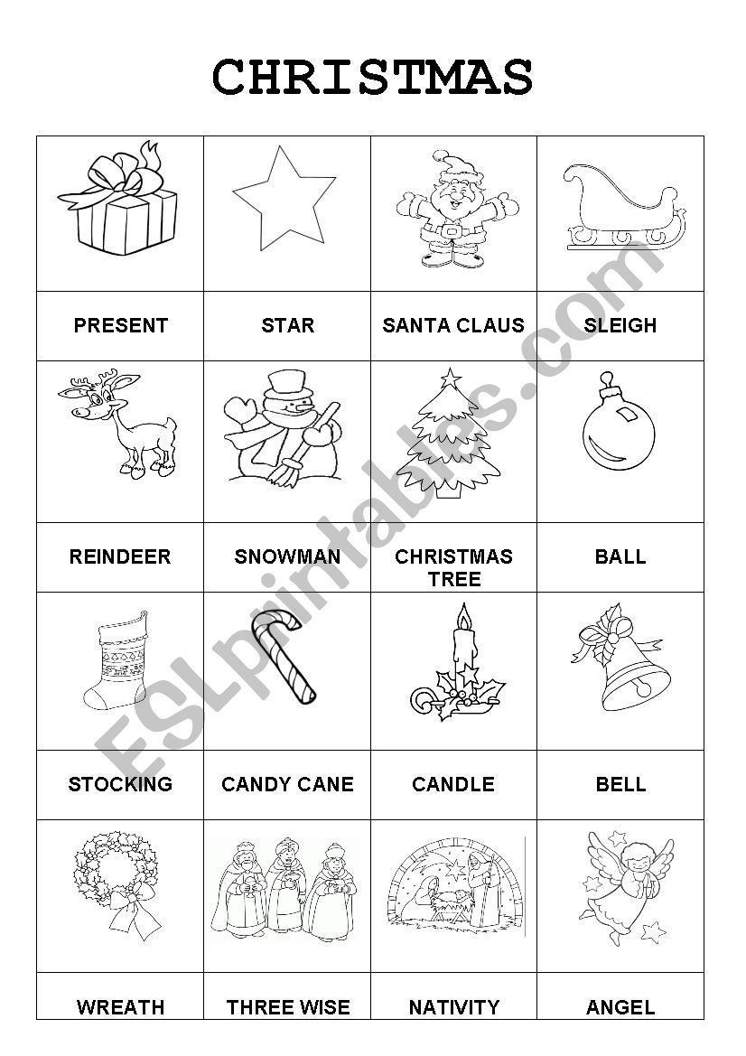 Christmas pictionary worksheet