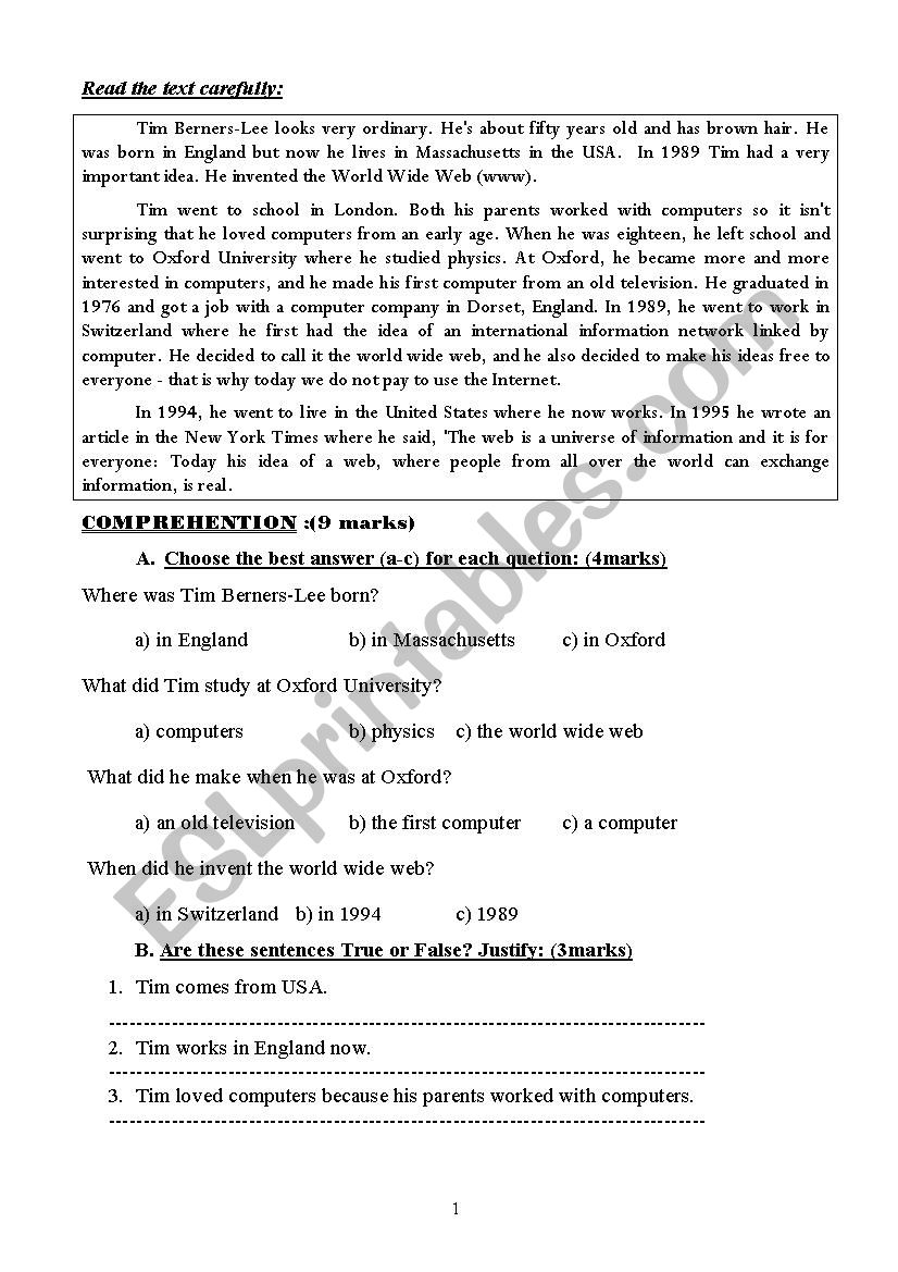 test  worksheet