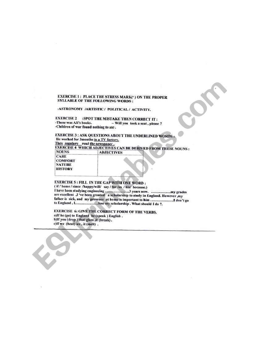 revision grammar worksheet