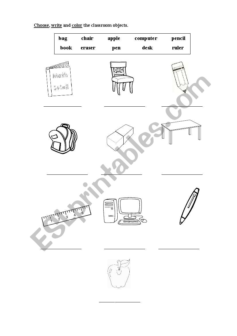 School Objects worksheet