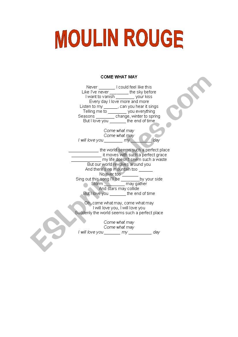 MOULIN ROUGE - Come what may worksheet