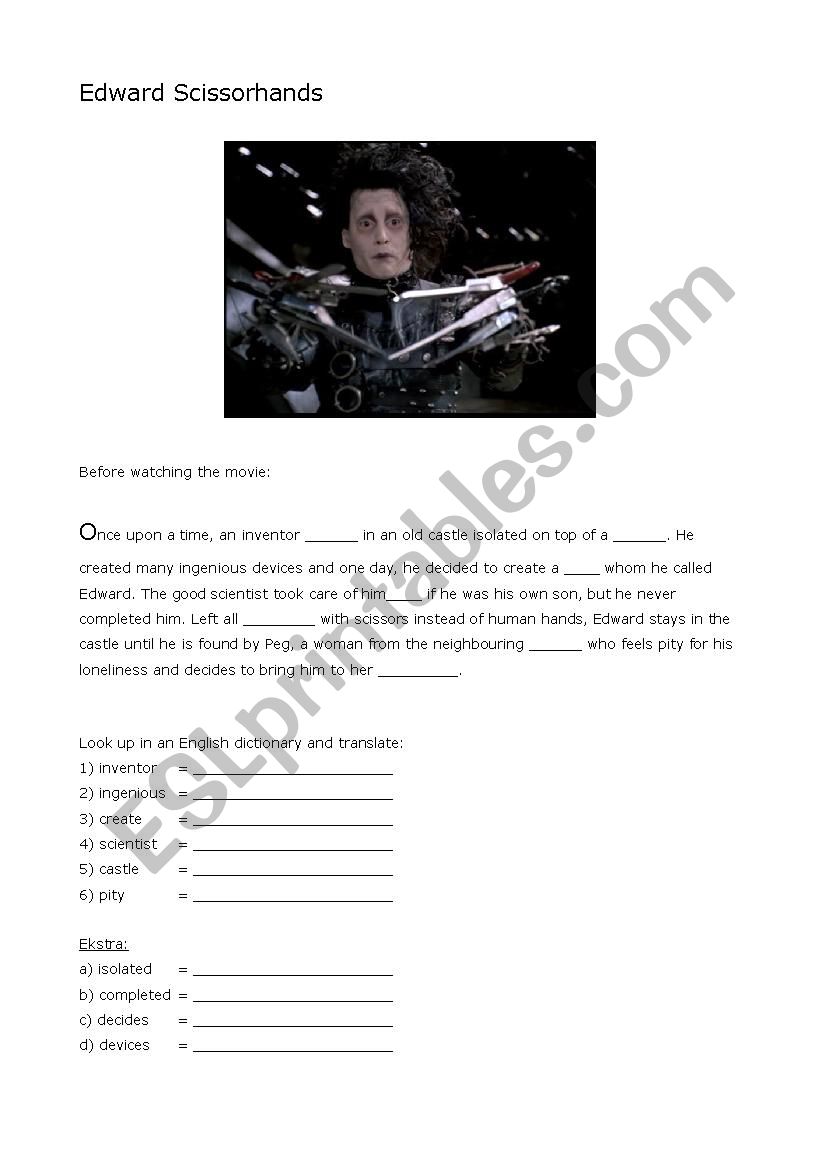 Edward Scissorhands worksheet