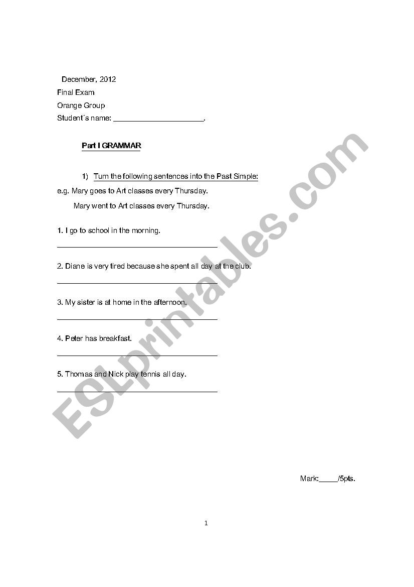 Final Exam. Dec. 2012 Pre- intermediate