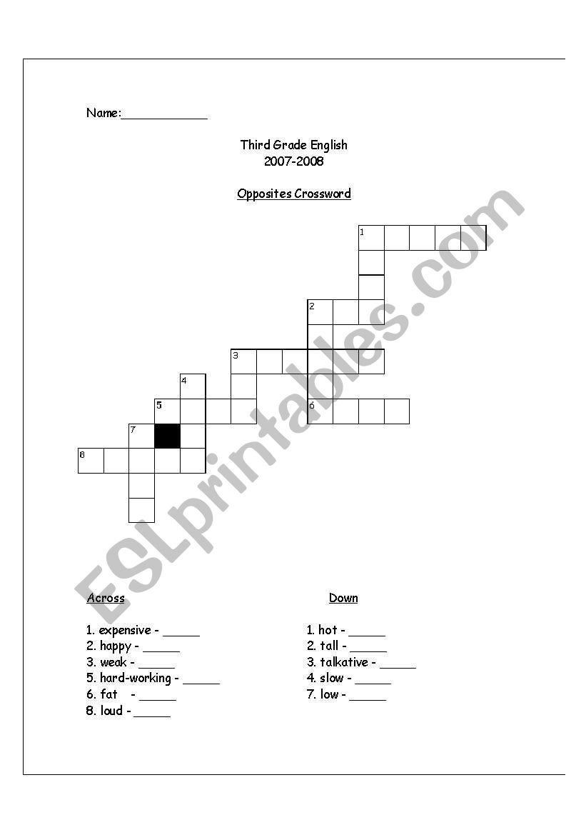 Opposites Crossword worksheet