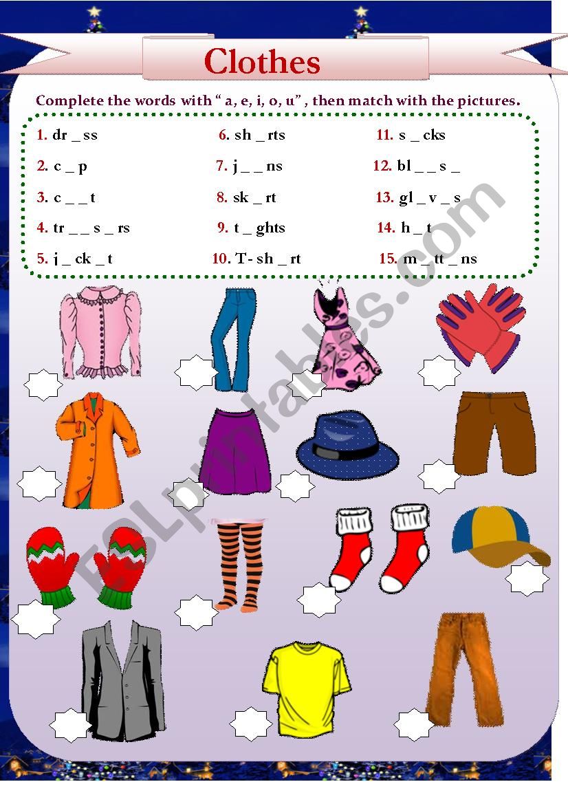 Clothes worksheet