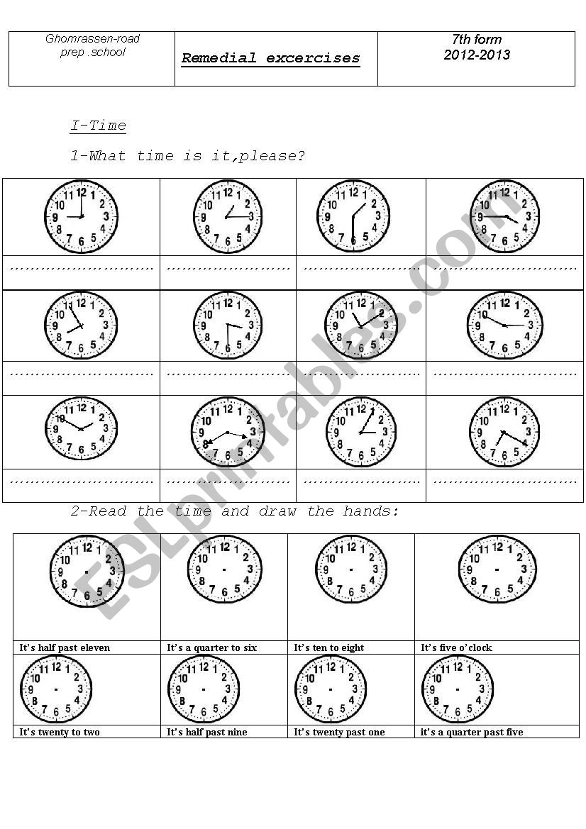 remedial exercises worksheet