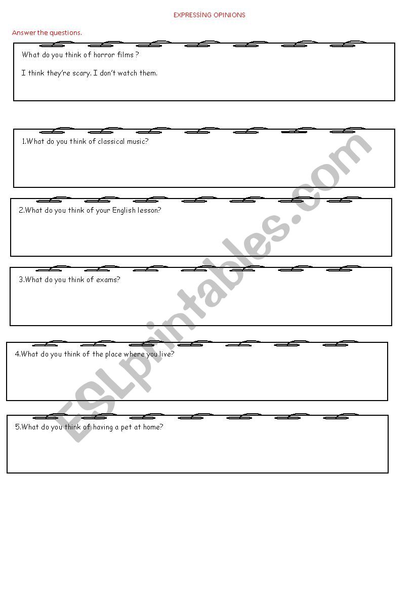 expressing opinions worksheet