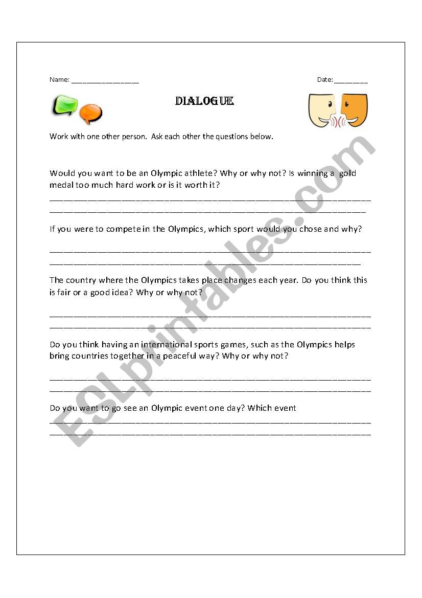 Olympics Dialogue  worksheet