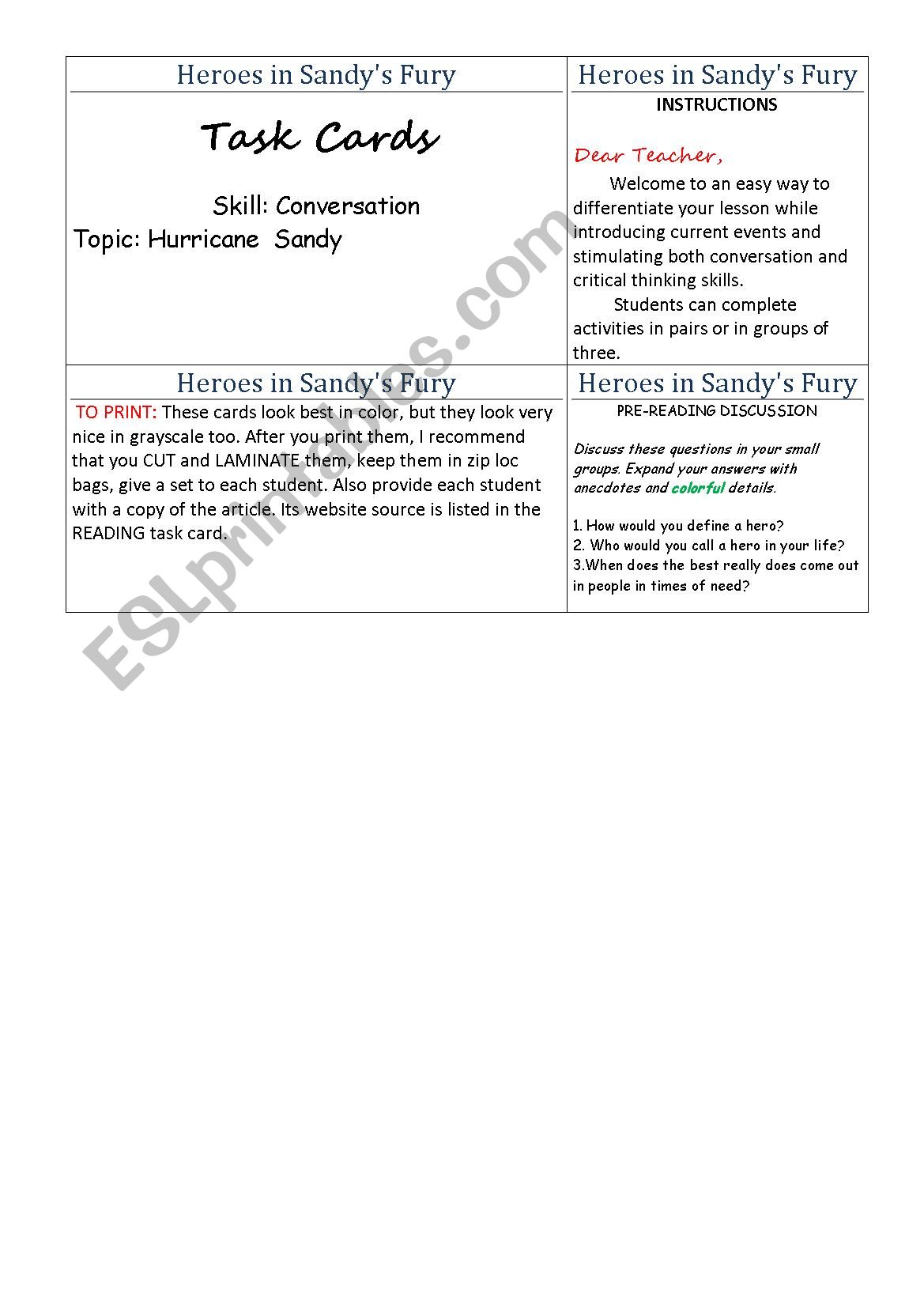 Hurricane Sandy Discussion Cards