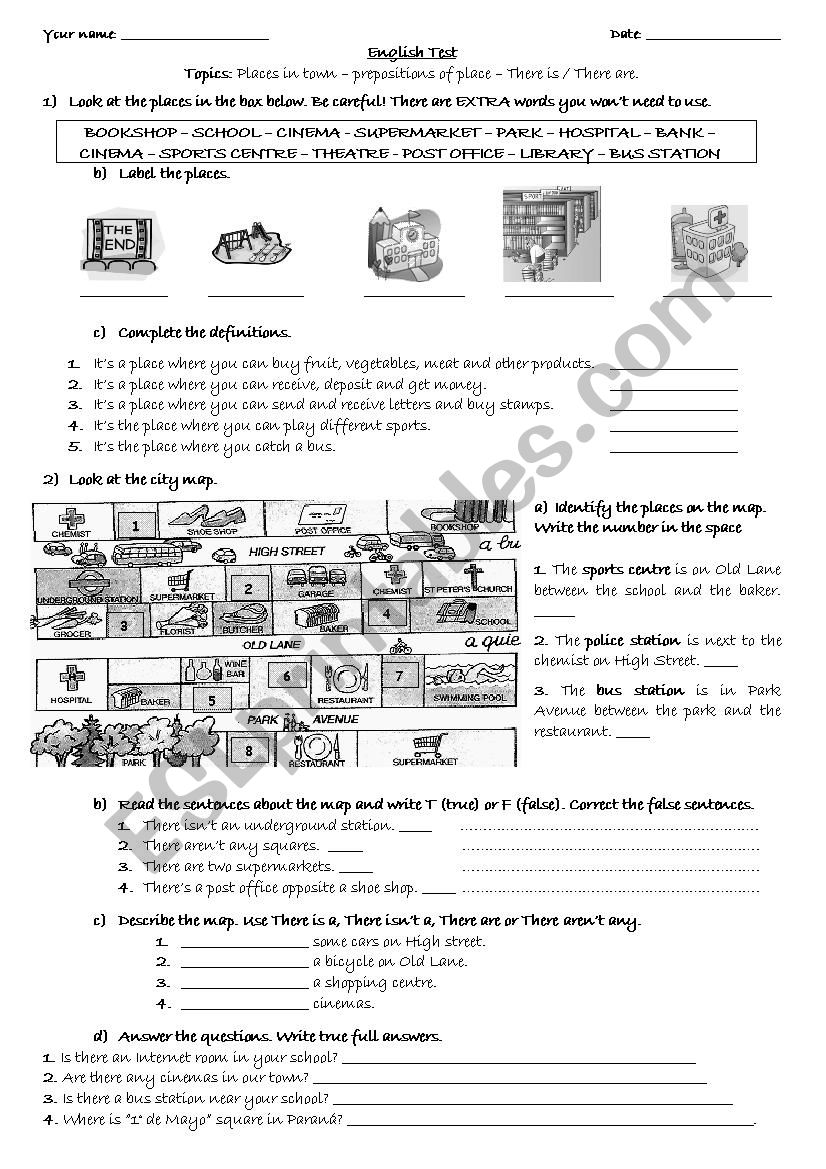 Places in town worksheet