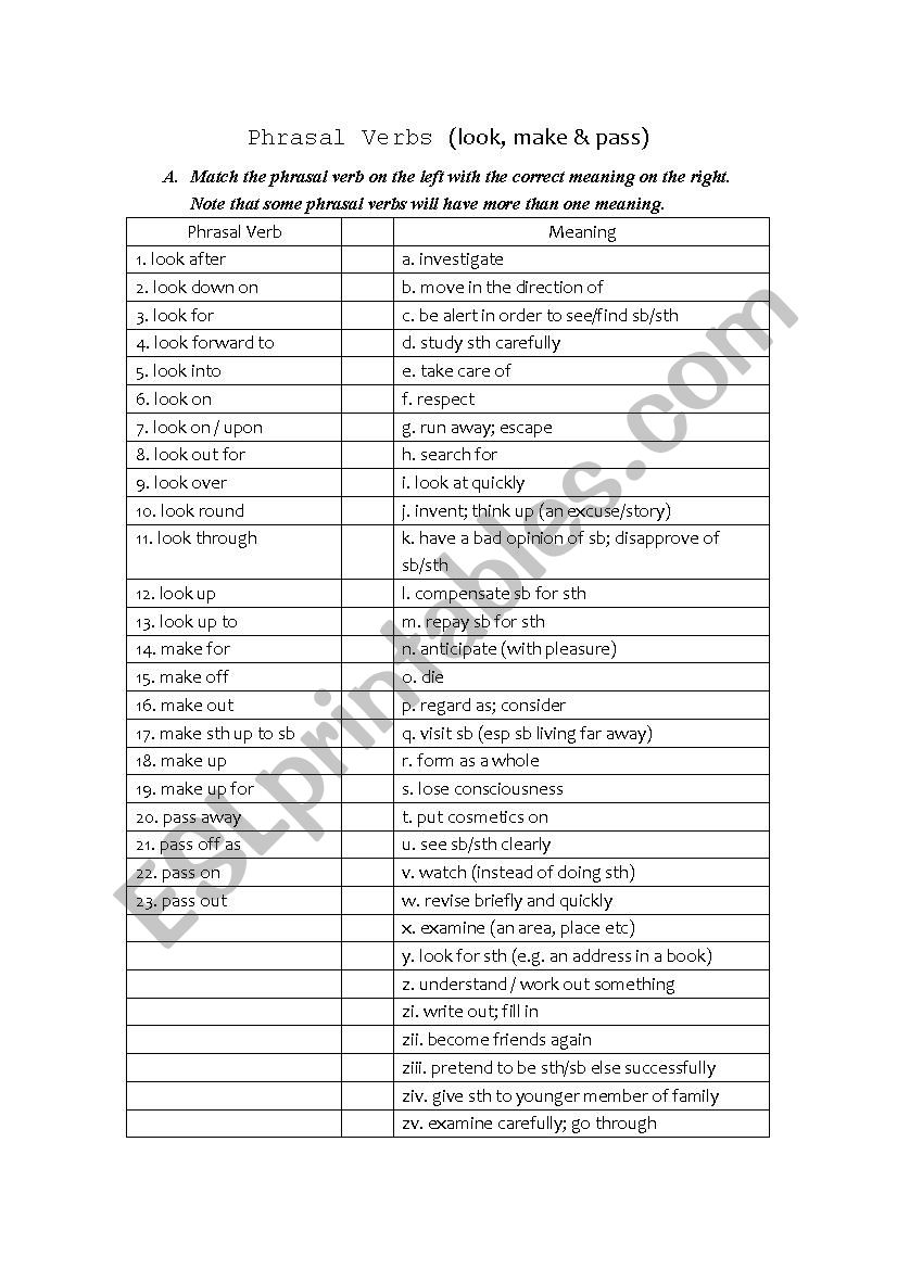 Phrasal Verbs worksheet