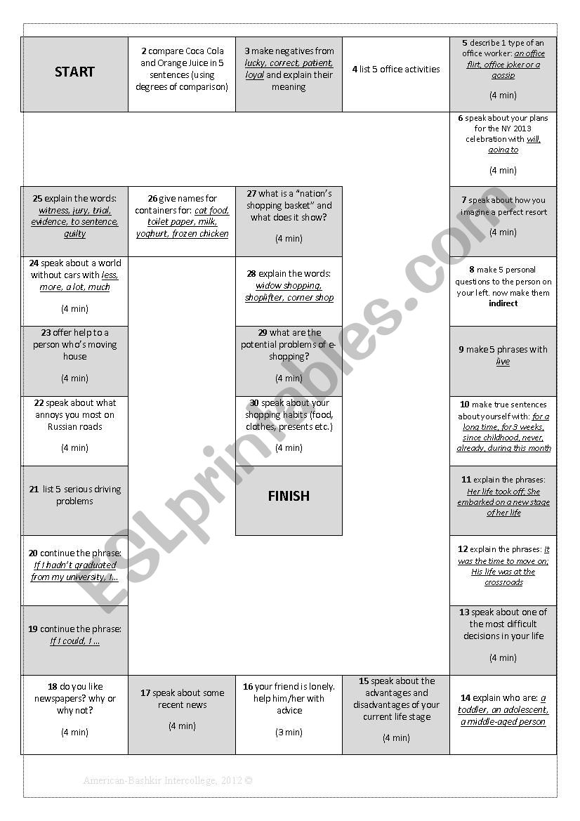 Revision Game Straightforward Intermediate Units 5-9