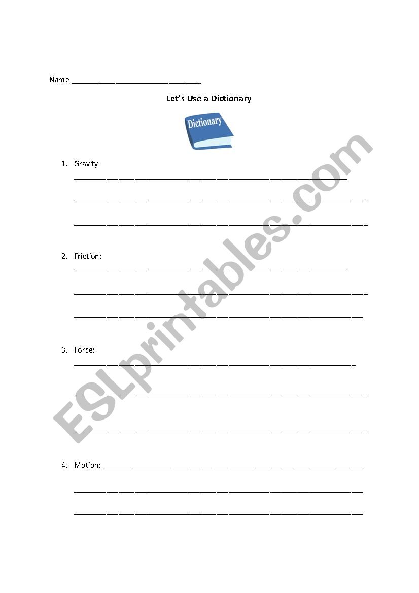 Dictionary Practice worksheet