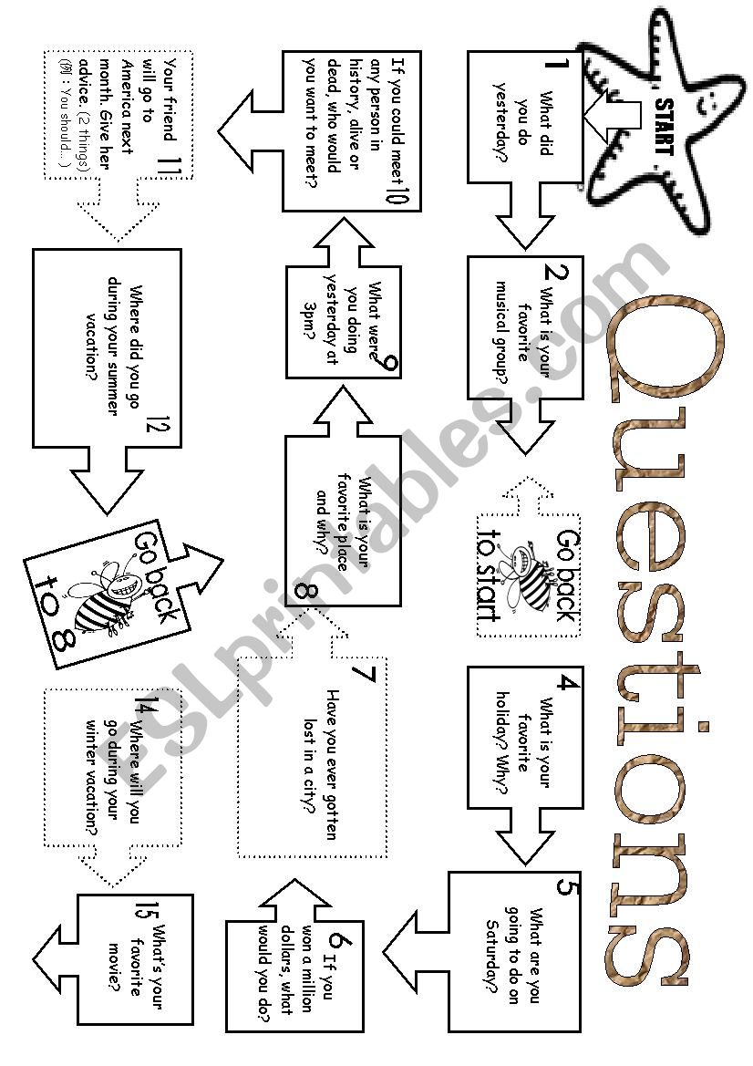 Questions Board Game (pg1) worksheet