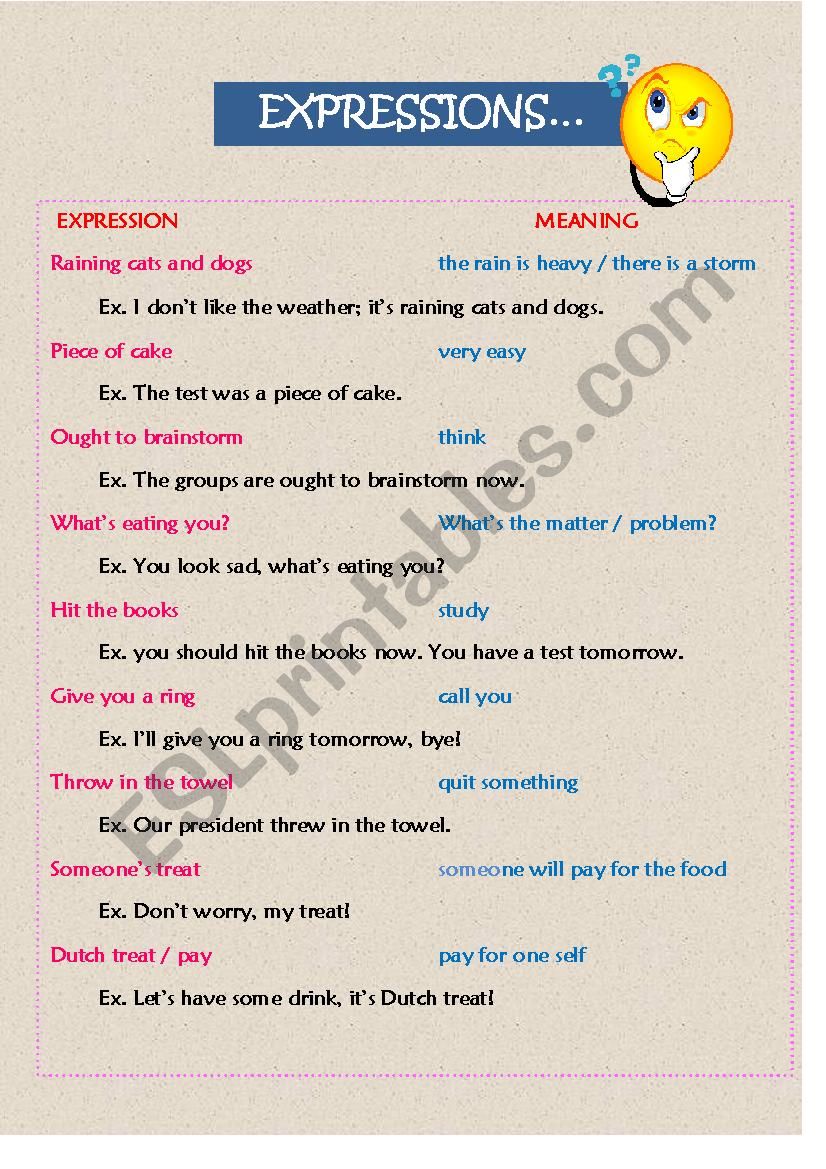 Expressions worksheet