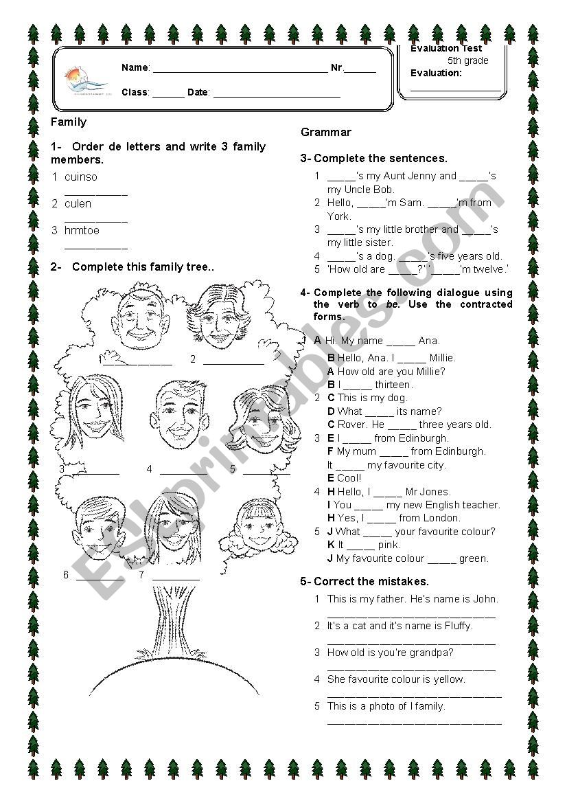 5th grade test worksheet