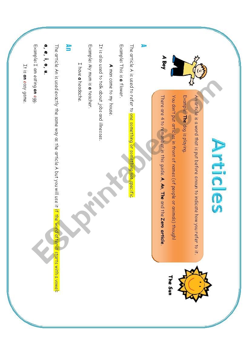 Articles worksheet