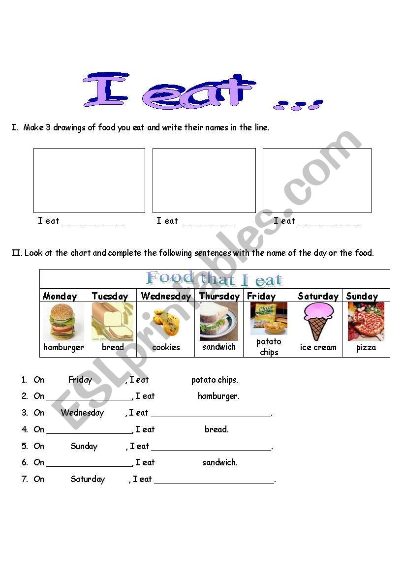 I eat... worksheet