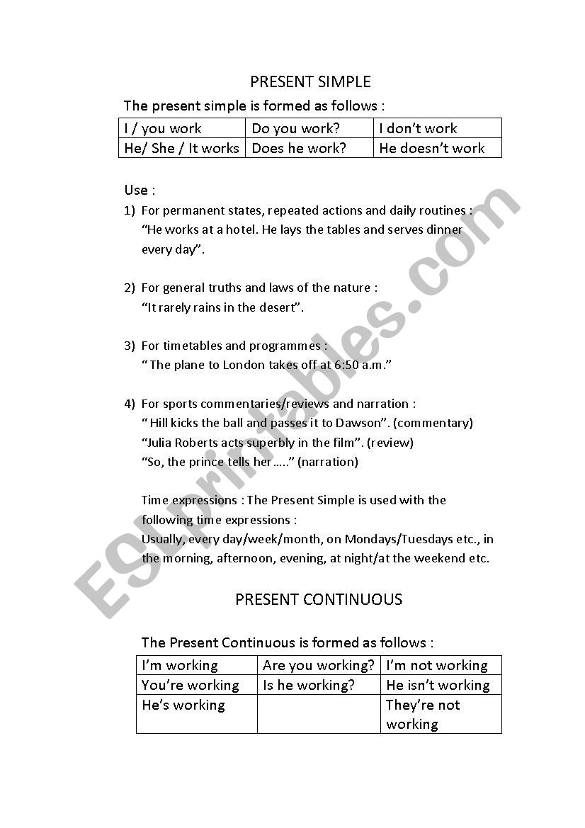 THEORY PRESENT SIMPLE vs PRESENT CONTINUOUS