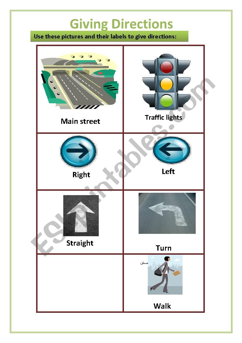 Giving Directions Vocab worksheet