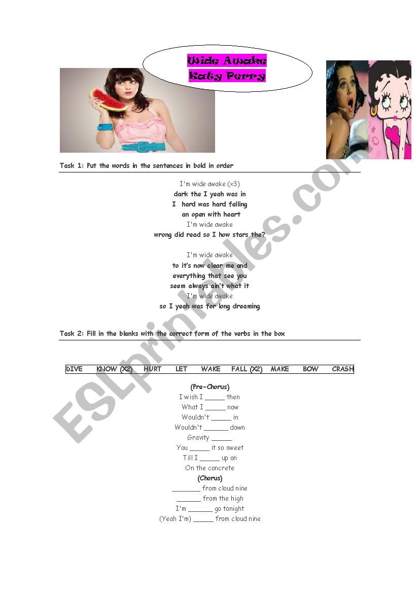 WIDE AWAKE by Katy Perry worksheet