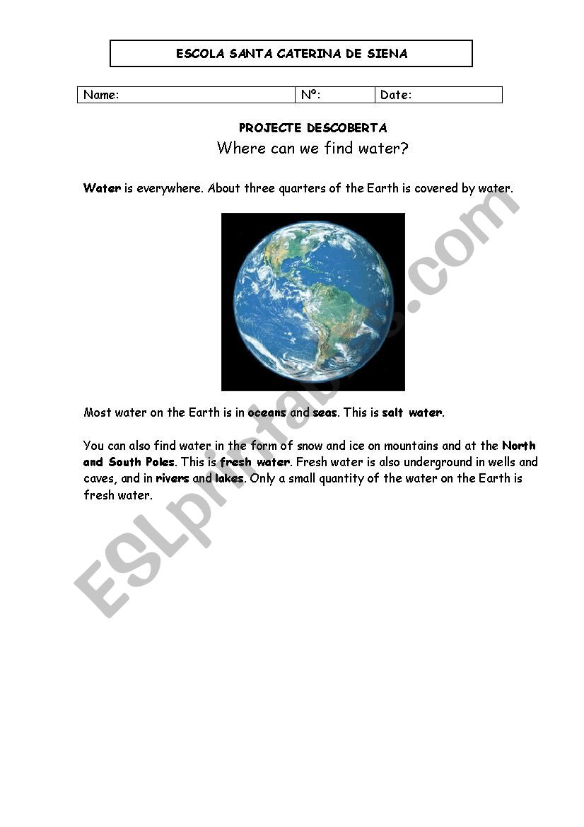 where can you find water - ESL worksheet by arnartur For Planet Earth Freshwater Worksheet