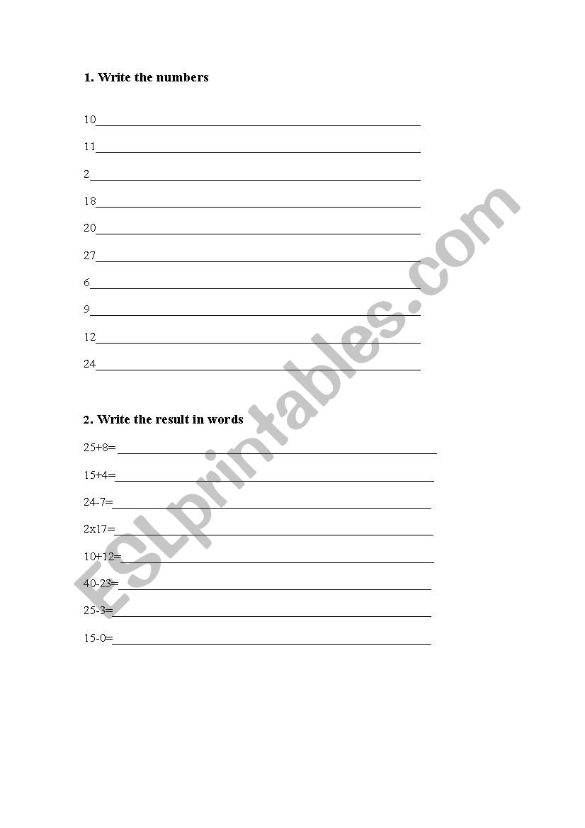 Numbers worksheet