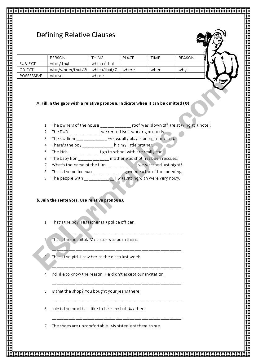 Defining Relative worksheet