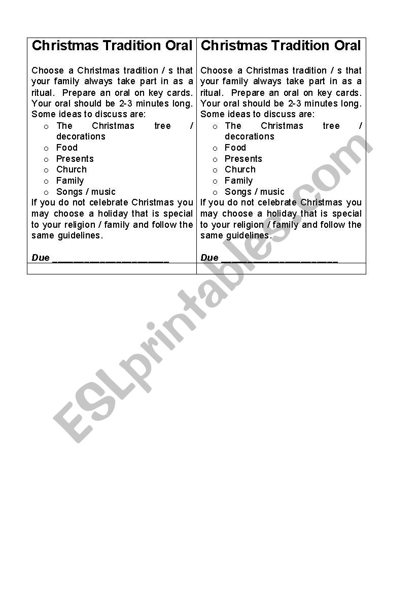 Christmas oral worksheet