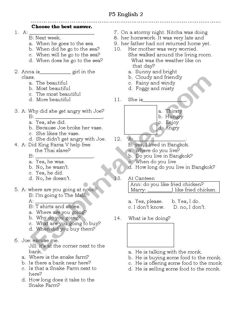 grammar test worksheet