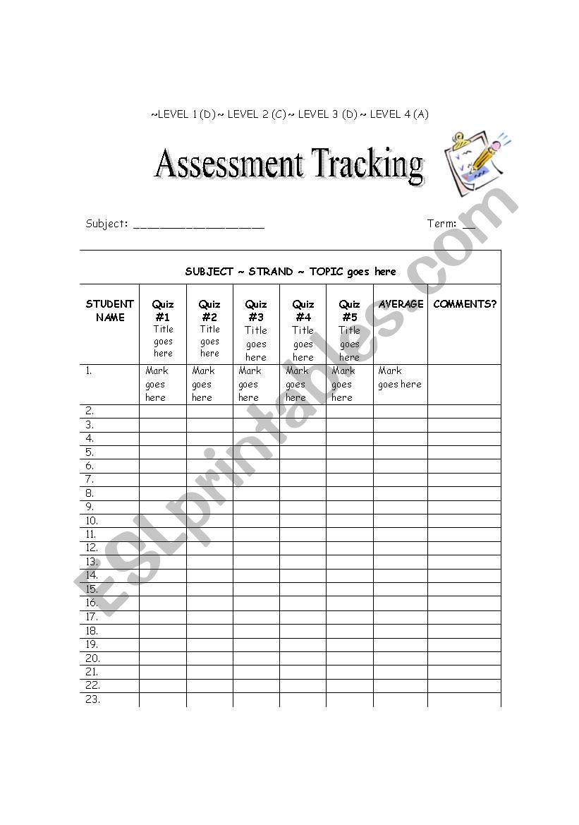 assesment tracking worksheet