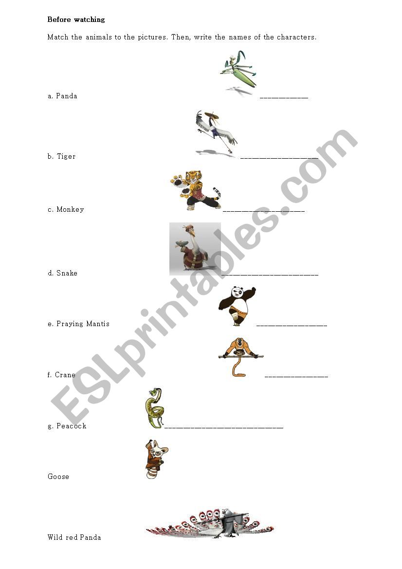 Kung Fu Panda 2 worksheet