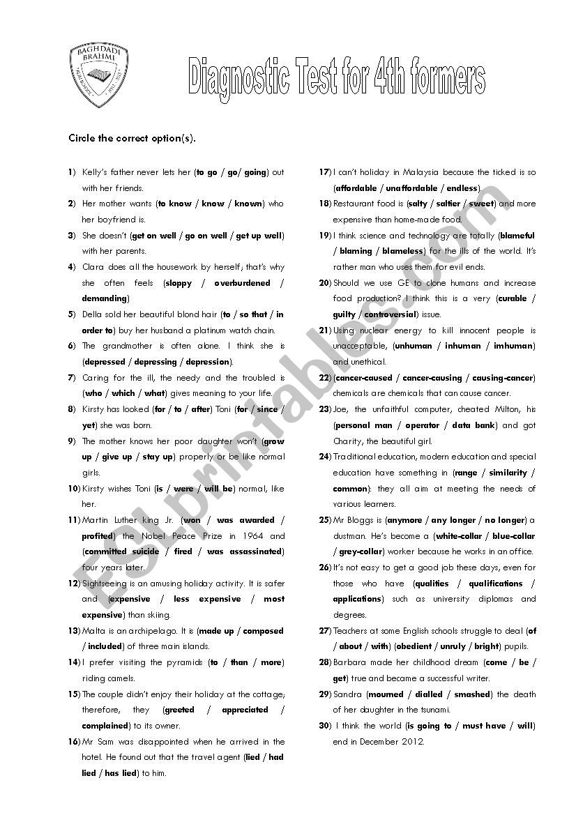 Diagnostic.Test worksheet