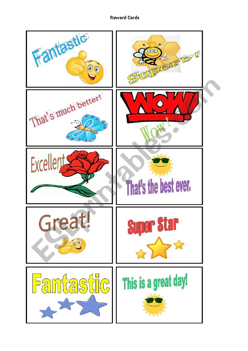 Reward Cards worksheet