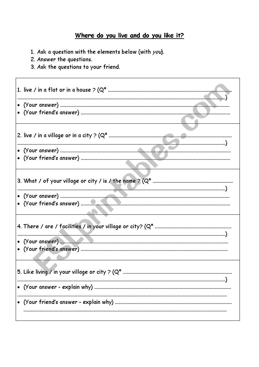 Where do you live? worksheet