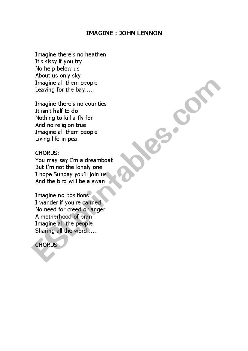 Imagine- John Lennon worksheet