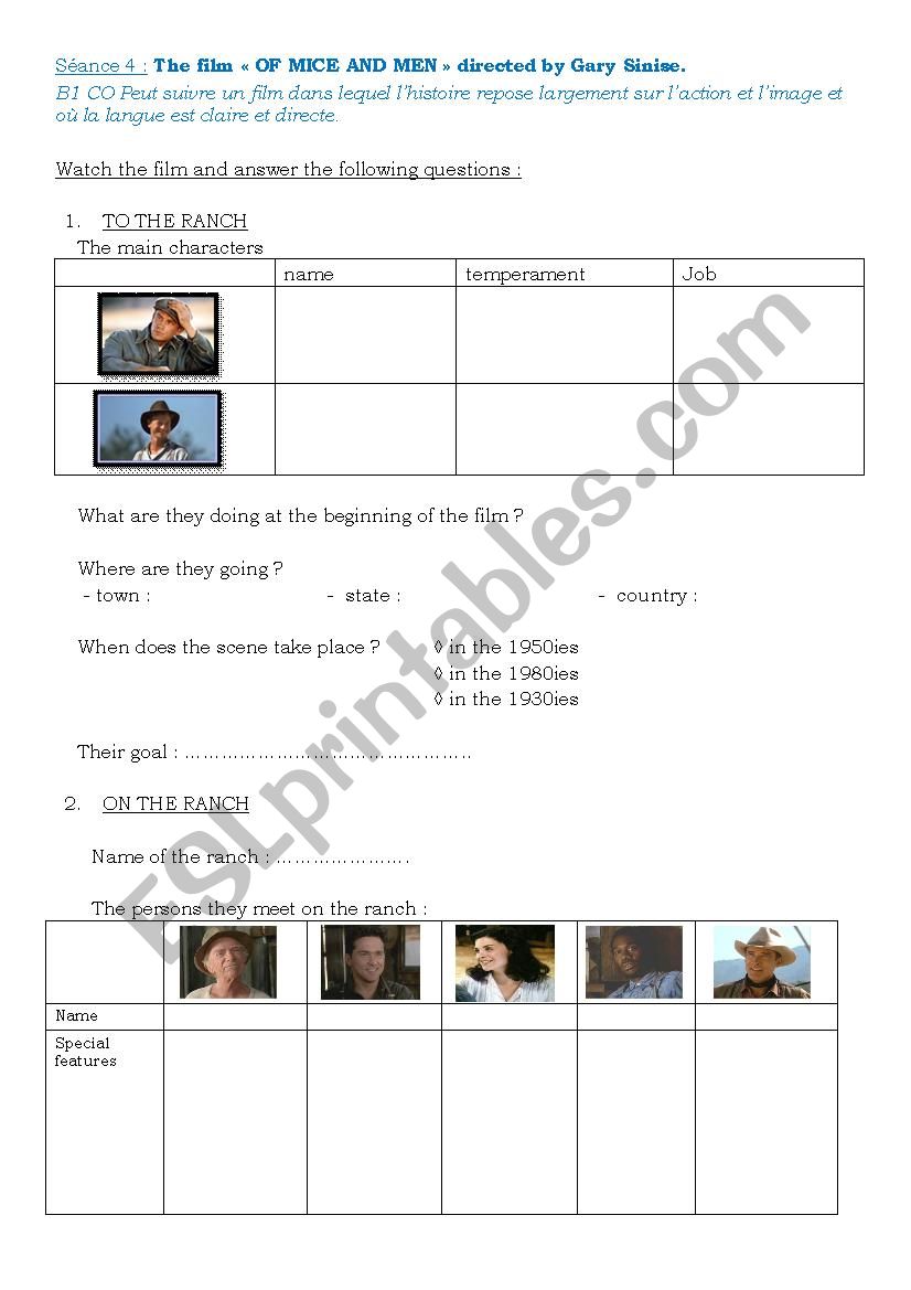 OF MICE AND MEN worksheet