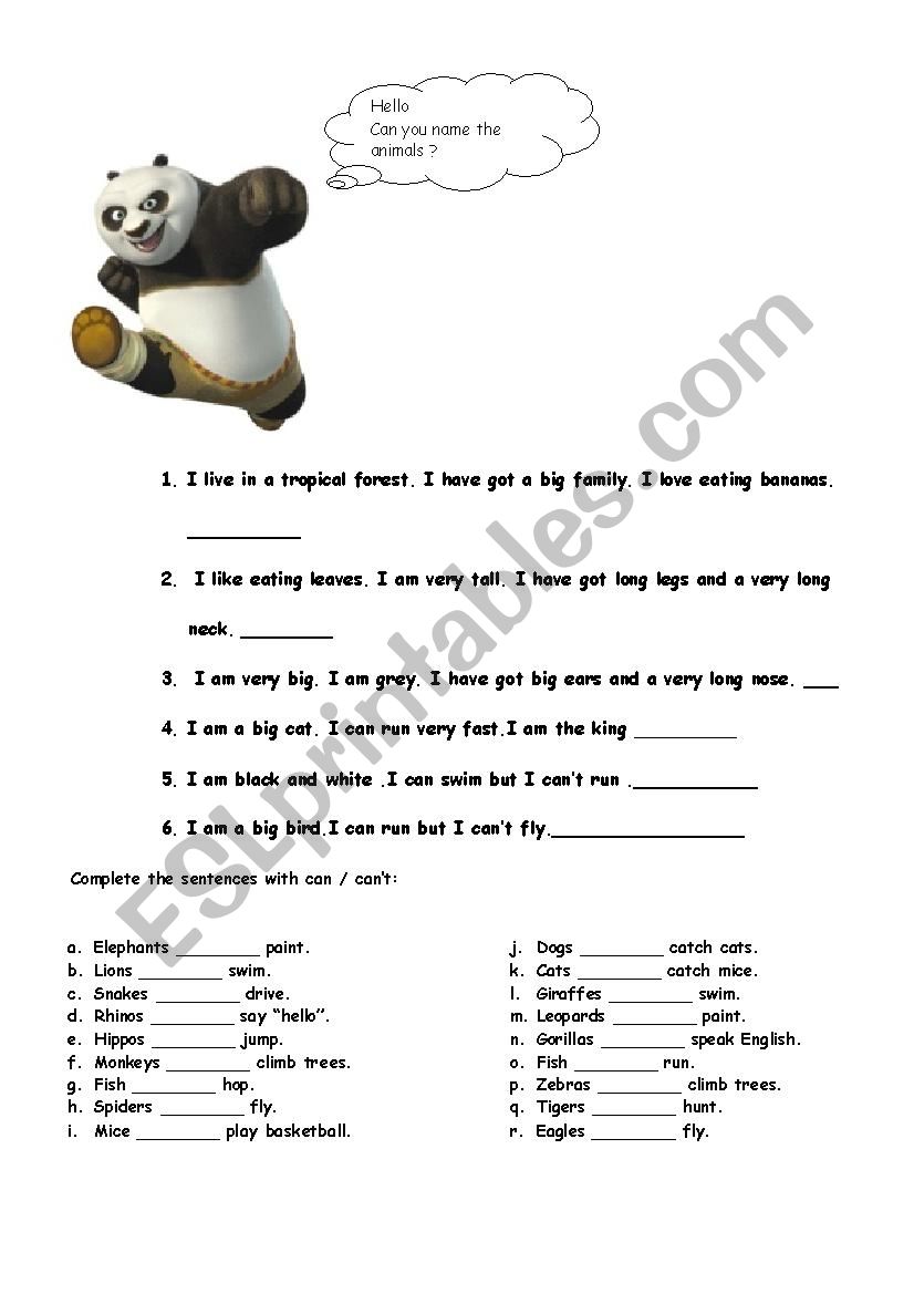 Animals with Can  worksheet