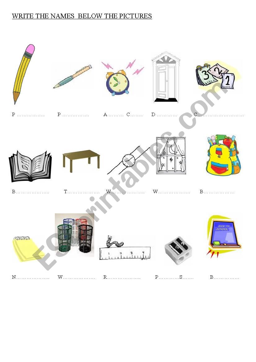 classroom objects worksheet